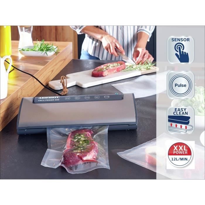 Machine de mise sous vide alimentaire - LEIFHEIT 500 Vacu Power 3236 - 10 sacs inclus - Gris
