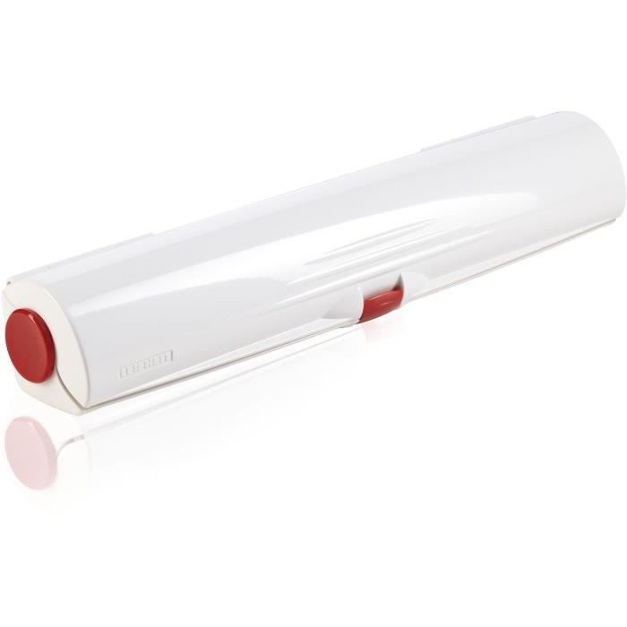 Dérouleur coupe-film Leifheit Perfect Cut 23051, coupe-film étirable pour film alimentaire et papier aluminium de max. 33 cm, blanc
