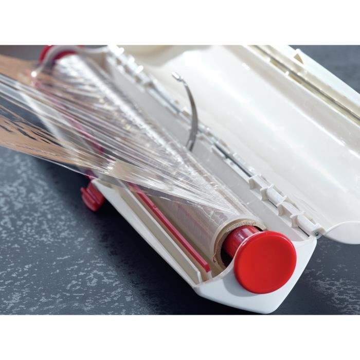 Dérouleur coupe-film Leifheit Perfect Cut 23051, coupe-film étirable pour film alimentaire et papier aluminium de max. 33 cm, blanc