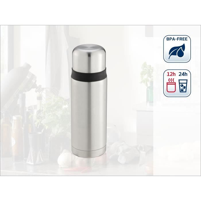 Gourde isotherme Leifheit Coco 28520 - 12h de rétention de chaleur et 100% étanche - bouteille isotherme en acier inox - 750 ml