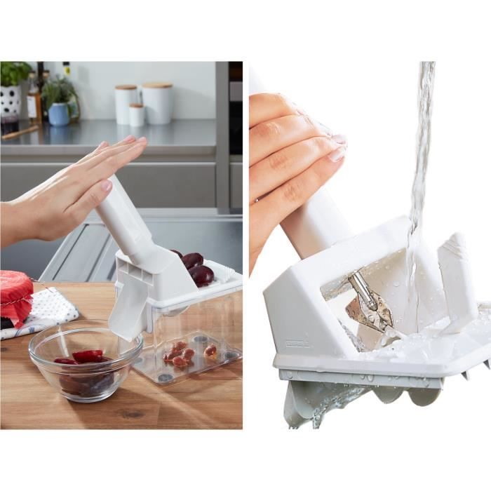 Dénoyauteur a prunes Leifheit 37300, dénoyauteur automatique avec lame en acier inox de haute qualité, utilisation rapide et simple