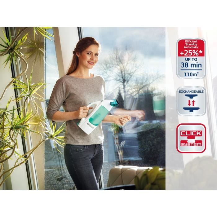Nettoyeur pour vitre avec manche Leifheit Dry & Clean 51001, set avec manche de 43cm pour un nettoyage sans traces, autonomie 38min