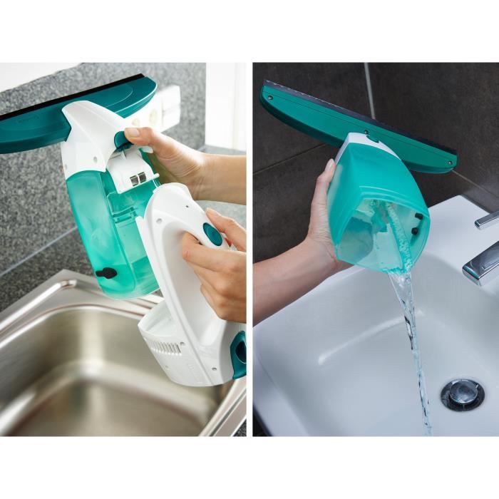 Nettoyeur pour vitre avec manche et mouilleur Leifheit Dry & Clean 51003, set pour un nettoyage sans traces, autonomie 38min