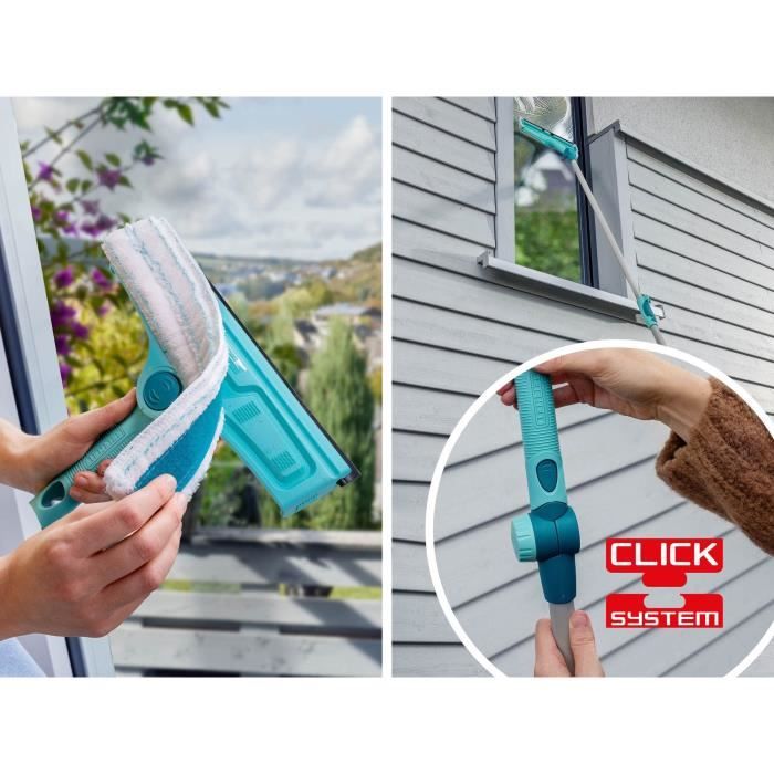 Lave-vitres 4-en-1 avec molleton microfibres Leifheit 51320, raclette vitre 32cm avec fonction de nettoyage brevetée du cadre