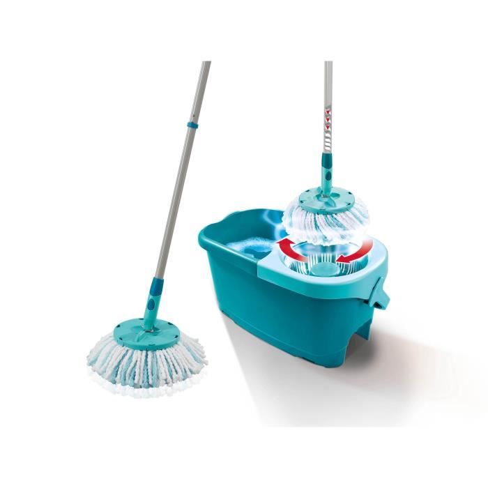 Set lave sol avec seau essoreur Leifheit Clean Twist Disc Mop 52101, balais serpilliere a franges avec manche télescopique, seau 6 L