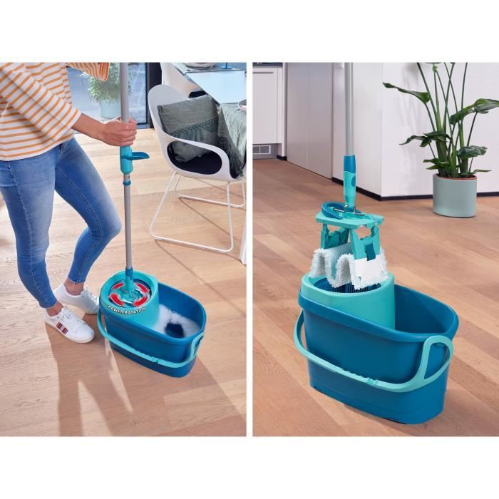 Set lave sol avec seau essoreur Leifheit Clean Twist M Ergo 52120, balais serpillere plat, manche télescopique de 110 a 140 cm