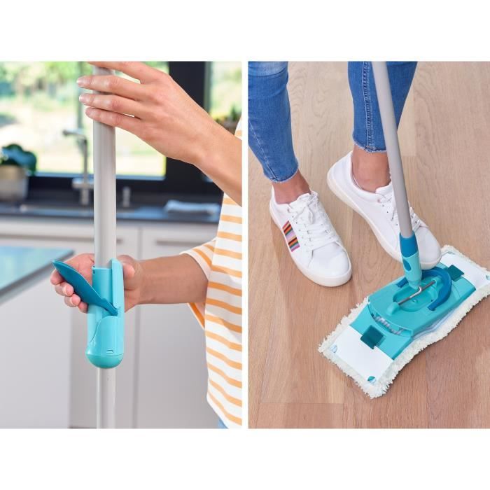 Set lave sol avec seau essoreur Leifheit Clean Twist M Ergo 52120, balais serpillere plat, manche télescopique de 110 a 140 cm