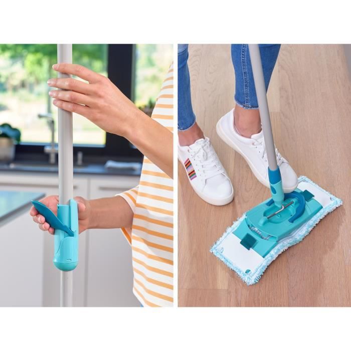 Set lave sol avec seau essoreur a roulettes Leifheit Clean Twist Ergo 52121, balais serpilliere plat, manche télescopique 110-140cm