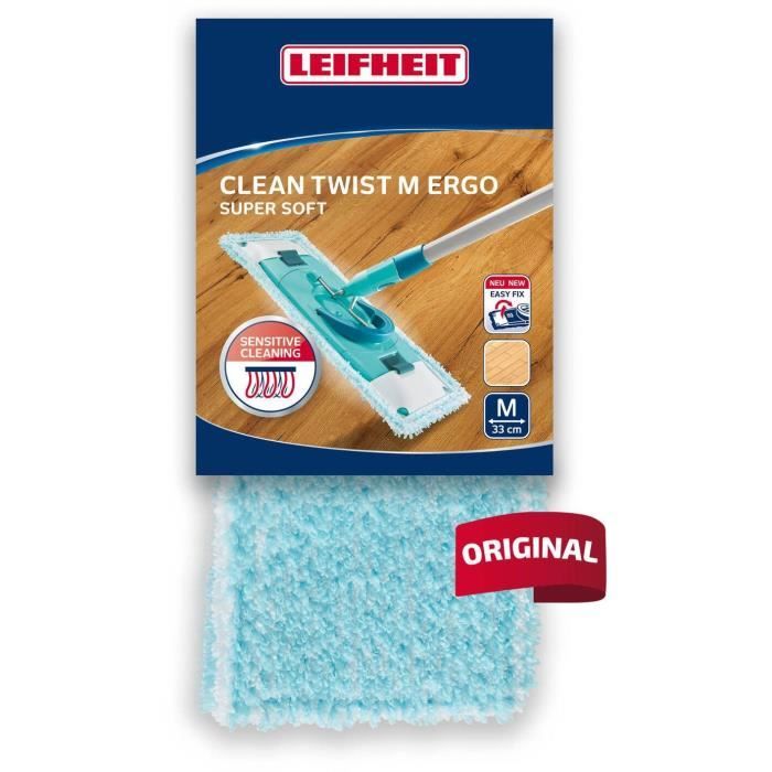 Housse super soft Leifheit 52122, housse de rechange pour balai serpilliere Clean Twist M Ergo / PowerClean, parquets, 1 piece