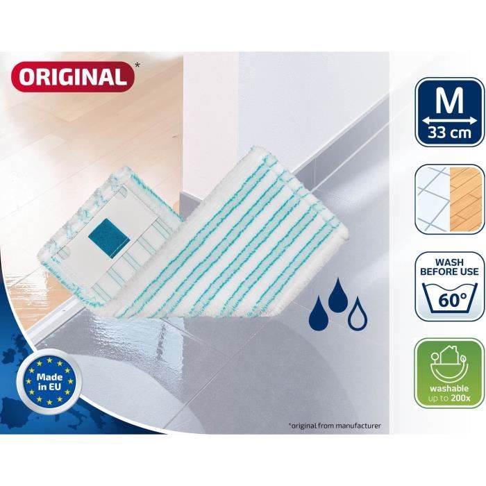 Housse micro duo Leifheit 52123, housse de rechange pour balai serpilliere Clean Twist M Ergo / PowerClean, tous sols, 1 piece