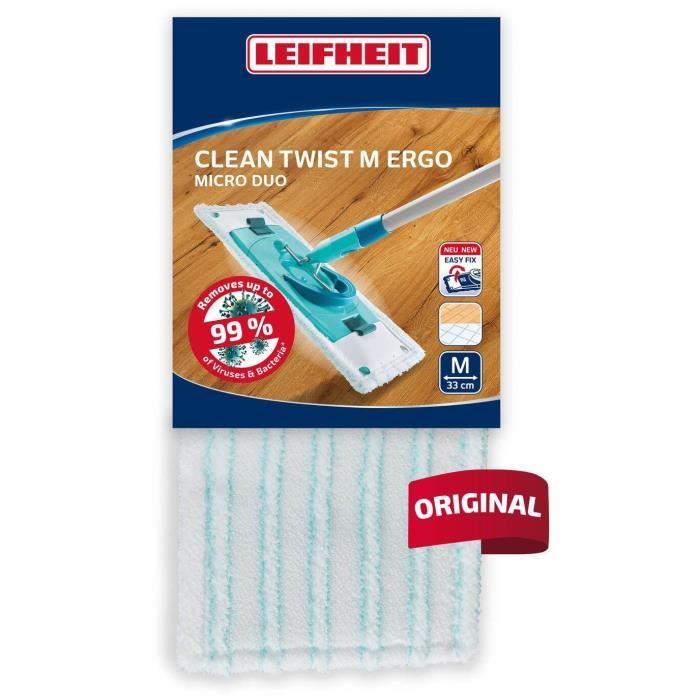 Housse micro duo Leifheit 52123, housse de rechange pour balai serpilliere Clean Twist M Ergo / PowerClean, tous sols, 1 piece