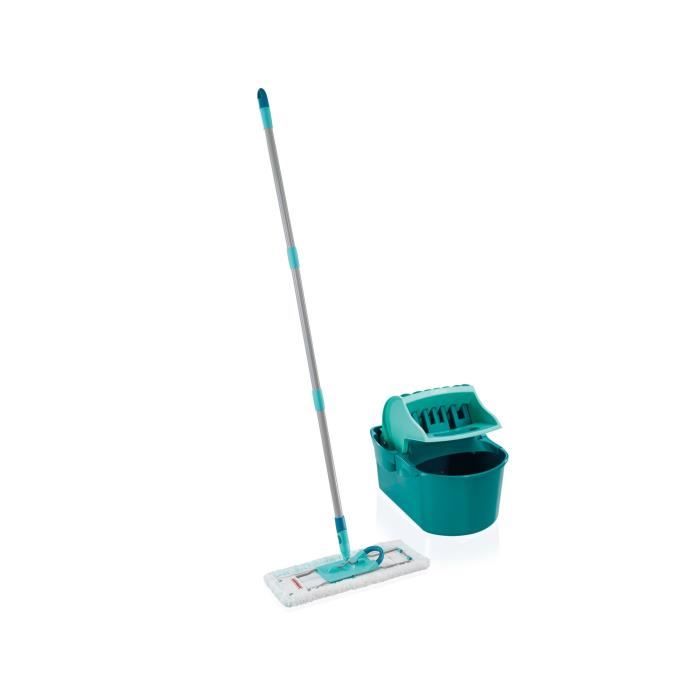 Set lave sol avec seau essoreur Leifheit Profi Compact 55092, balais a plat serpilliere 42cm avec housse idéal pour tous sols lisses