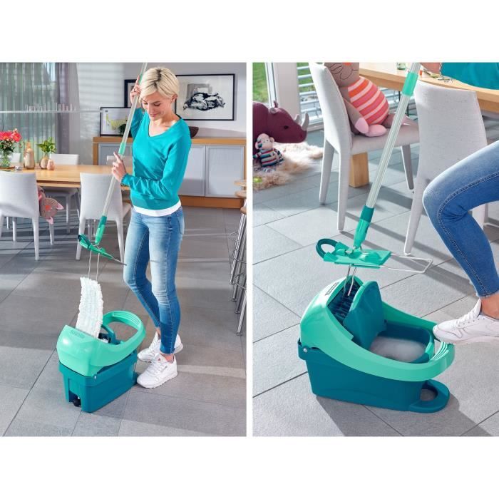 Set lave sol avec seau essoreur a roulettes Leifheit Profi XL Mobile 55096, balai serpilliere a plat 360° avec une housse micro duo