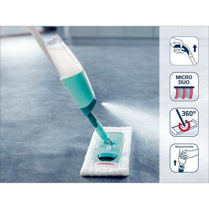 Balai pulvérisateur Leifheit Easy Spray XL 56690, lave sol articulé a 360° avec pulvérisateur intégré au manche, housse micro duo
