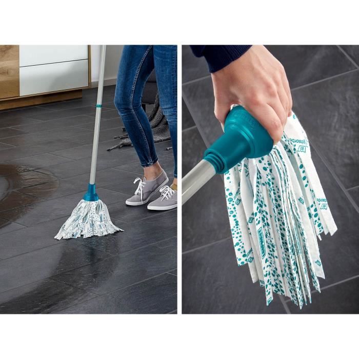 Set lave sol avec seau essoreur Leifheit Classic 56792, balai a franges en viscose tres absorbantes, seau essoreur 12 L, turquoise
