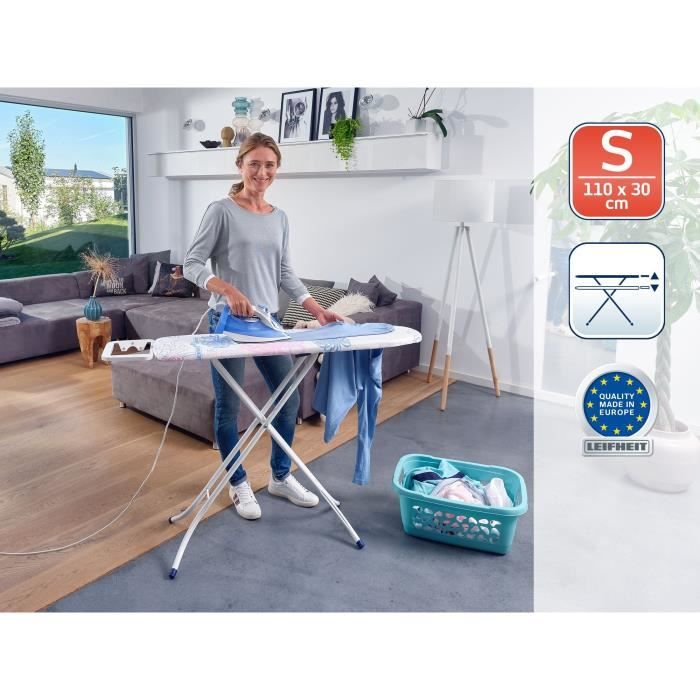 Table a repasser Leifheit Classic S Basic 72576, table de repassage avec hauteur réglable de 69 a 88 cm, housse en cotton, 110x30cm