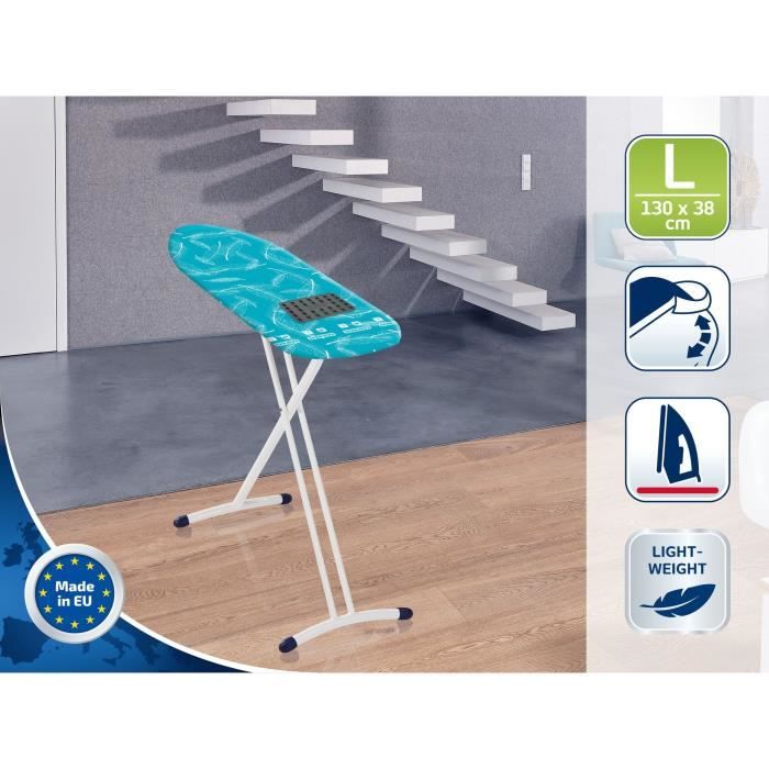Table a repasser Leifheit Air Board L Solid Shoulder 72698, table de repassage et repose-fer mobile, housse Thermo Reflect, 130x38cm
