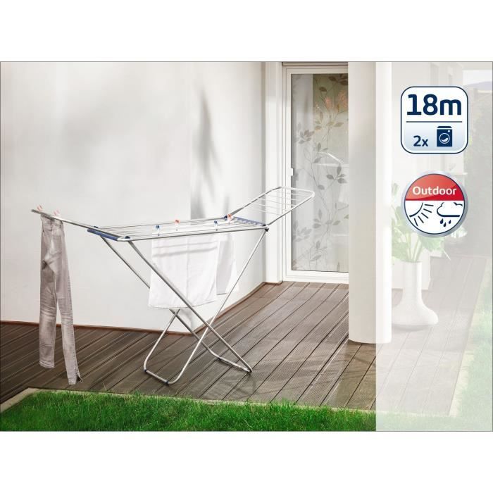 Étendoir a linge Leifheit 180 Classic Siena 81151, séchoir a linge avec 18m d'étendage, tancarville ultra-léger et spacieux, gris