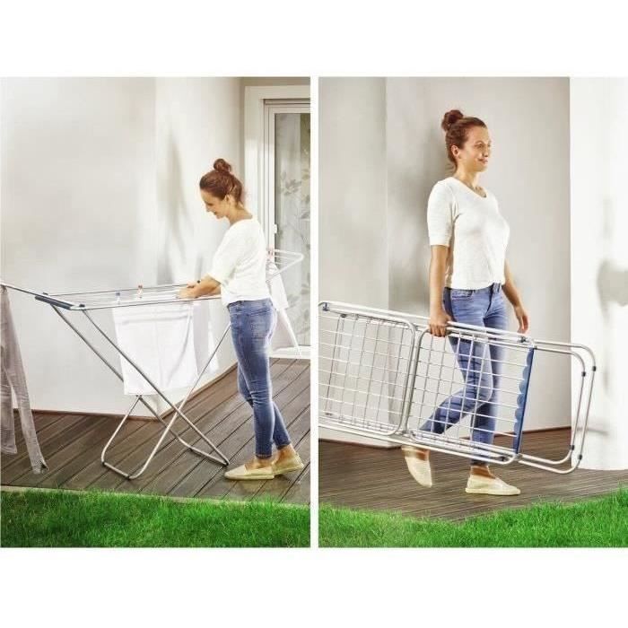 Étendoir a linge Leifheit 180 Classic Siena 81151, séchoir a linge avec 18m d'étendage, tancarville ultra-léger et spacieux, gris