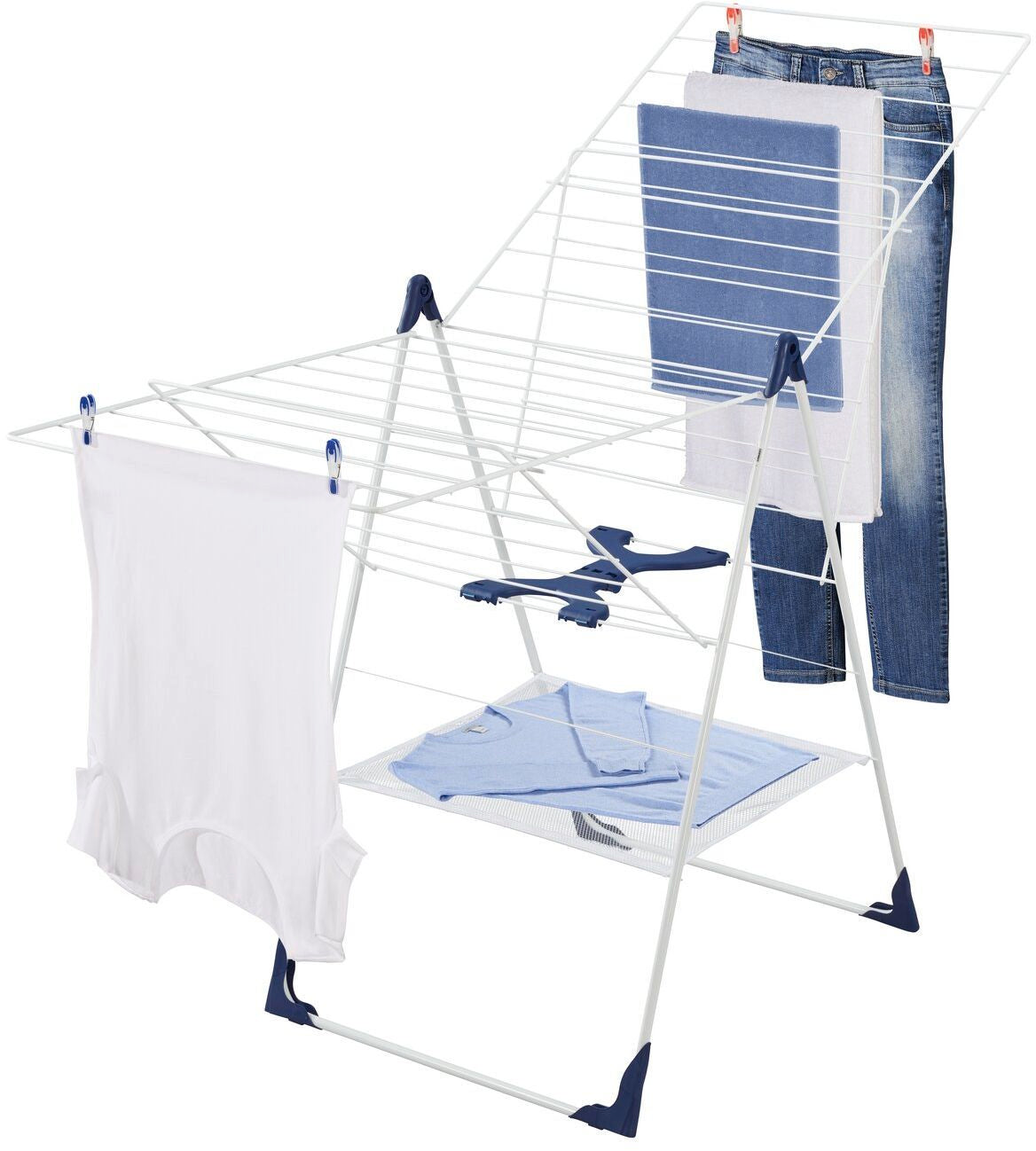 Étendoir a linge Leifheit Classic 250 Flex 81409, séchoir a linge avec 25m d'étendage et ailettes réglables en hauteur, blanc