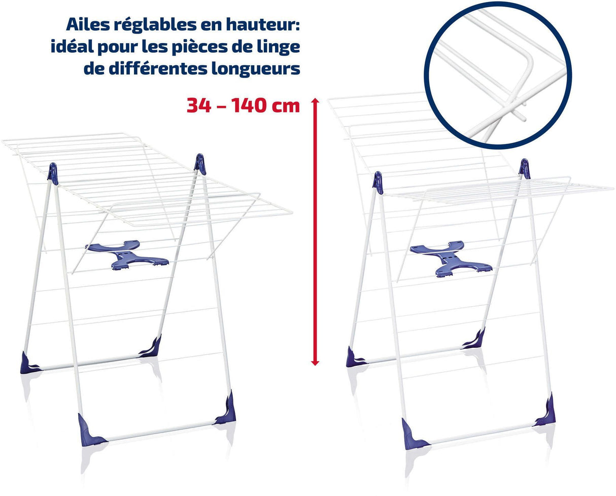 Étendoir a linge Leifheit Classic 250 Flex 81409, séchoir a linge avec 25m d'étendage et ailettes réglables en hauteur, blanc