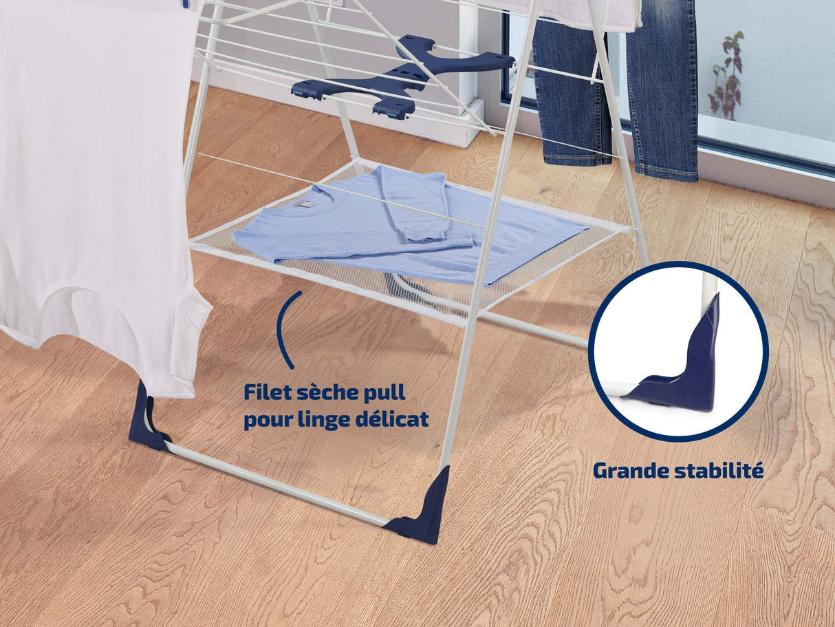 Étendoir a linge Leifheit Classic 250 Flex 81409, séchoir a linge avec 25m d'étendage et ailettes réglables en hauteur, blanc