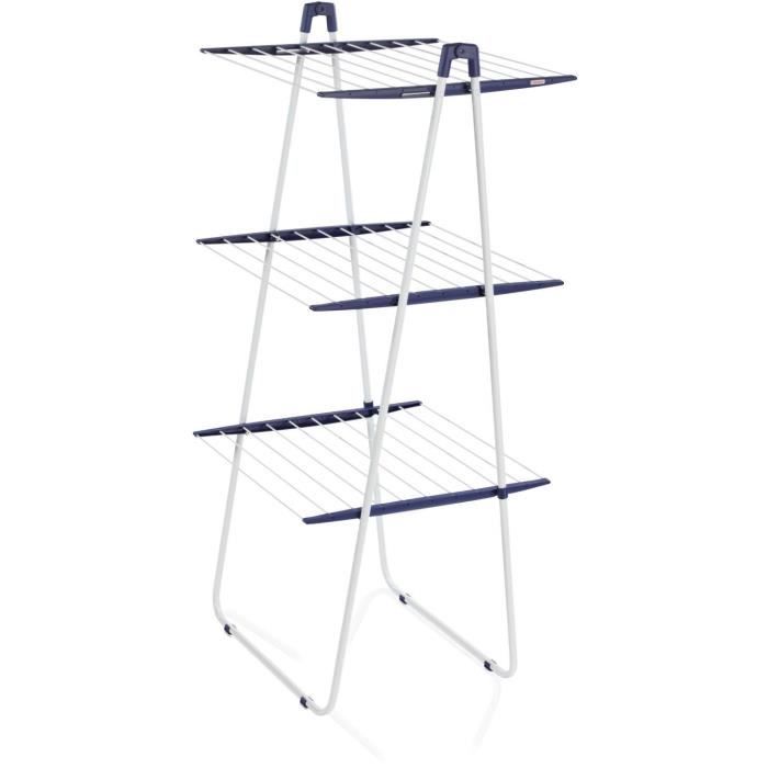 Séchoir a linge Leifheit 190 Pegasus Tower 81435, étendoir a linge a taille compacte avec 19m d'étendage, tour a 3 niveaux, blanc
