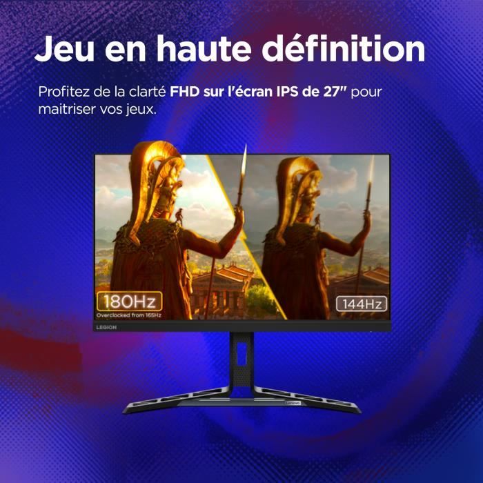 Ecran PC Gamer - LENOVO Legion R27i-30 - 27 IPS FHD 165Hz- 0,5ms - HDMI 2.1 - DP 1.4 - FreeSync Premium - Ergonomique