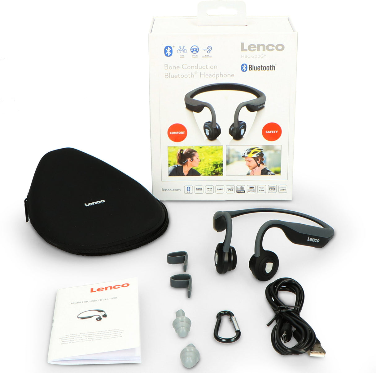 Casque Bluetooth a conduction osseuse - LENCO - HBC-200GY - Autonomie jusqu'a 8 heures - Étanche - Batterie rechargeable intégrée