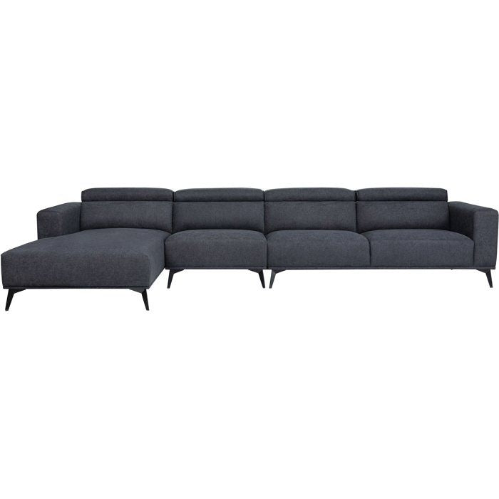 Canapé d'angle modulable - 4 places - LEONIE - Tissu Noir - Têtières ajustables - 357 x 175 x 75 cm