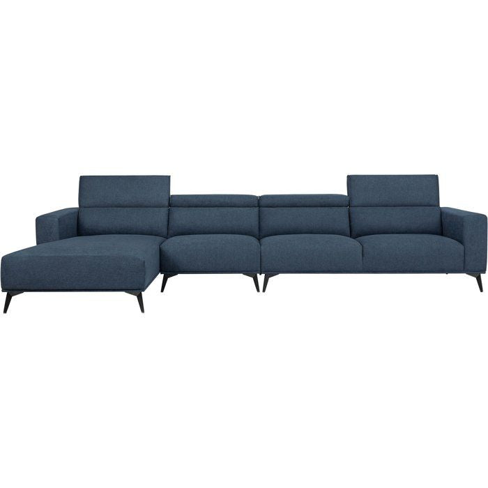 Canapé d'angle modulable - 4 places - LEONIE - Tissu Bleu Chambray - Têtières ajustables - 357 x 175 x 75 cm