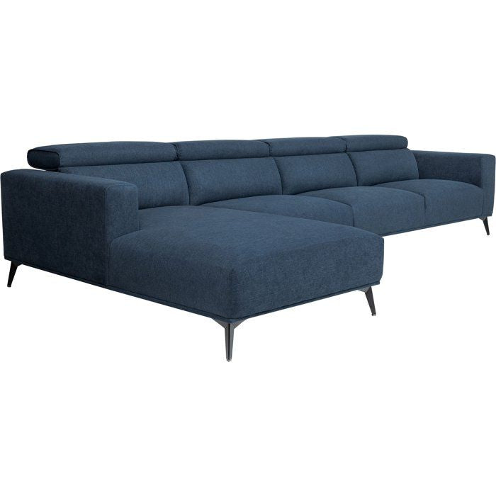 Canapé d'angle modulable - 4 places - LEONIE - Tissu Bleu Chambray - Têtières ajustables - 357 x 175 x 75 cm
