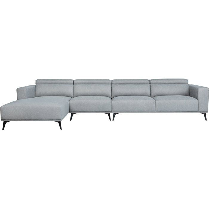 Canapé d'angle modulable - 4 places - LEONIE - Tissu Gris clair - Tetieres ajustables - 357 x 175 x 75 cm
