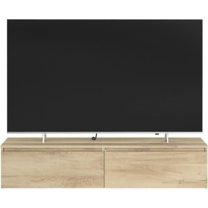 Meuble TV 2 tiroirs a suspendre ou a poser - LEVIATHAN - Décor Chene - 138,5 x 40 x 29 cm - PARISOT