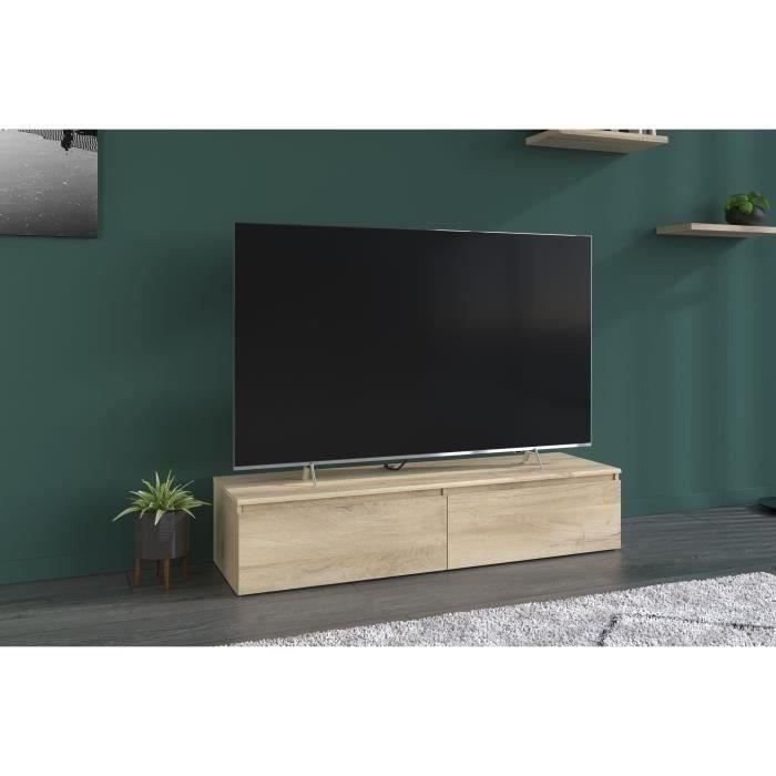 Meuble TV 2 tiroirs a suspendre ou a poser - LEVIATHAN - Décor Chene - 138,5 x 40 x 29 cm - PARISOT