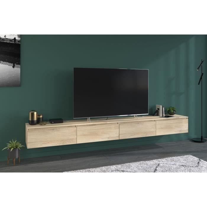 Meuble TV 2 tiroirs a suspendre ou a poser - LEVIATHAN - Décor Chene - 138,5 x 40 x 29 cm - PARISOT