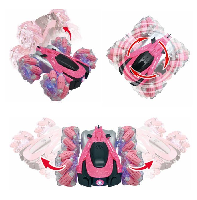 Crosslander 360+ - Voiture rose télécommandée Tout-Terrain lumineuse, programmable et rechargeable.