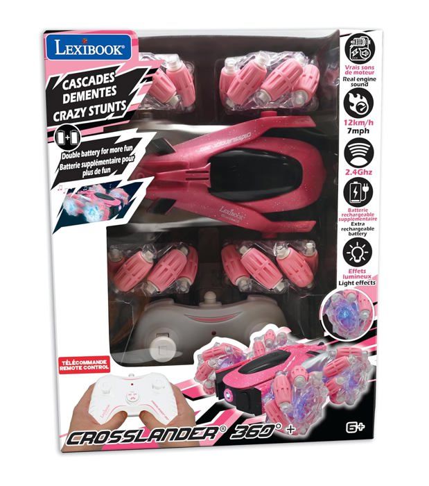 Crosslander 360+ - Voiture rose télécommandée Tout-Terrain lumineuse, programmable et rechargeable.