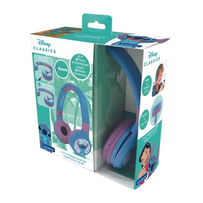LEXIBOOK - Casque audio Bluetooth et filaire 2 en 1 - Pliable et ajustable - Disney Stitch