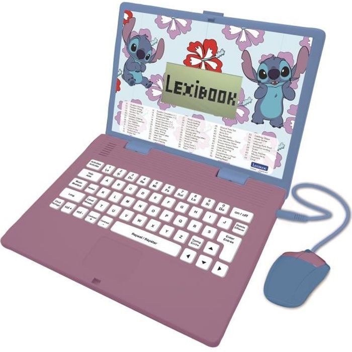 LEXIBOOK - Ordinateur éducatif bilingue Stitch - 124 activités (Français/Anglais) - Des 4 ans