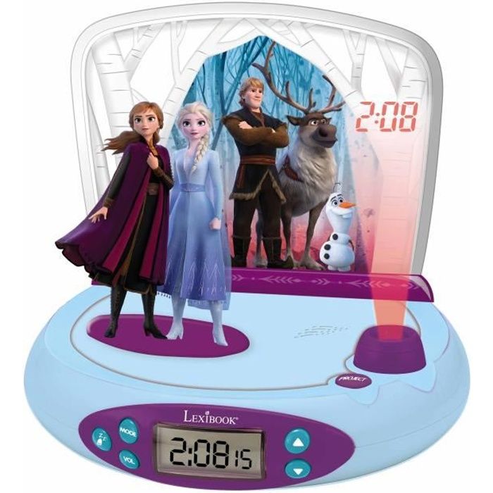 Lexibook - Réveil-projecteur Reine des neiges - Fonction Alarme et répétition Snooz - Veilleuse avec minuterie - Ecran LCD - Piles