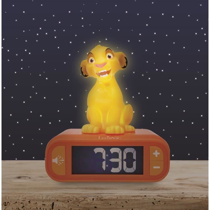 LEXIBOOK - Réveil veilleuse Simba - Sons et mélodies, écran LCD rétro-éclairé et lumineux - Jaune