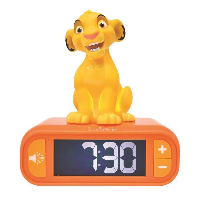 LEXIBOOK - Réveil veilleuse Simba - Sons et mélodies, écran LCD rétro-éclairé et lumineux - Jaune