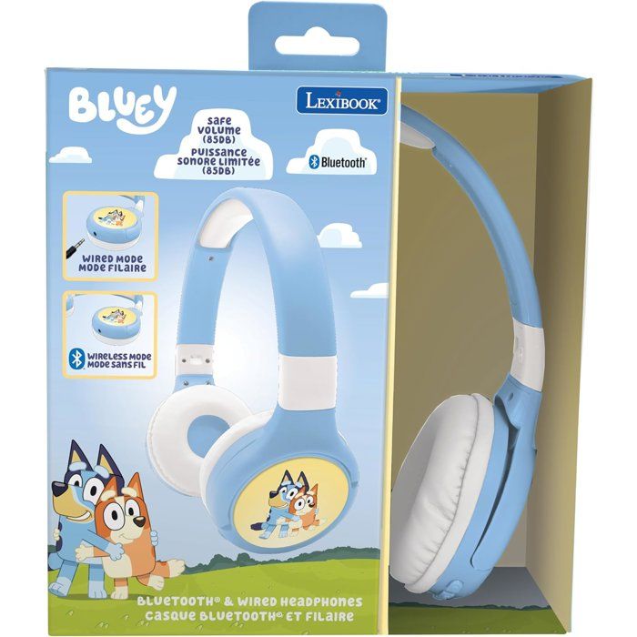 LEXIBOOK - Casque 2 en 1 Bluetooth et Filaire confortable et pliable avec limitation de son, design - Bluey