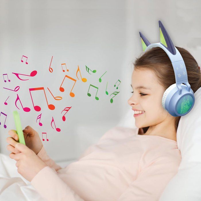 LEXIBOOK - Casque lumineux pliable Bluetooth et filaire avec un design 3D de l'univers Bluey avec limitation du volume