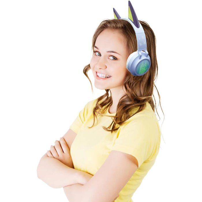 LEXIBOOK - Casque lumineux pliable Bluetooth et filaire avec un design 3D de l'univers Bluey avec limitation du volume