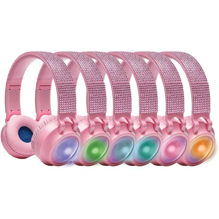 LEXIBOOK - Casque lumineux pliable Bluetooth et filaire avec un design 3D strass roses avec limitation du volume