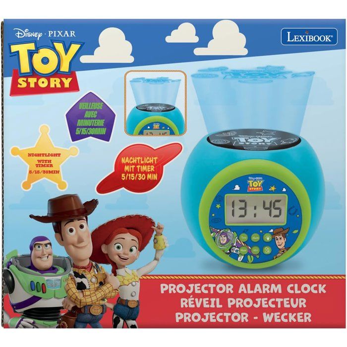 Lexibook - Réveil-projecteur Toy Story - Fonction Alarme et répétition Snooz - Veilleuse avec minuterie - Ecran LCD - Piles