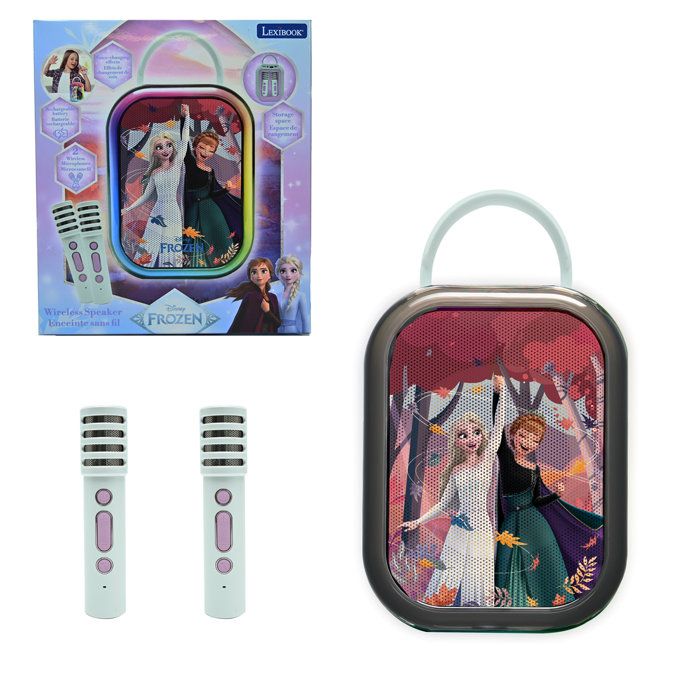 Karaoké Bluetooth La Reine des Neiges - LEXIBOOK - 2 Microphones - Batterie Rechargeable Intégrée - Bluetooth - Design Portable
