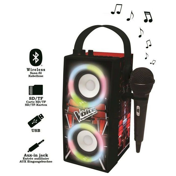 Enceinte Tendance Bluetooth portable avec micro et effets lumineux The Voice
